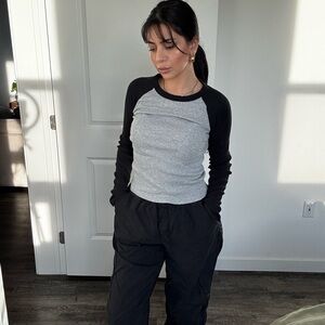 Brandy Melville Gray and Black Fitted Raglan Tee